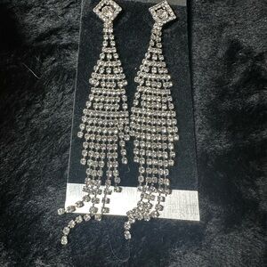 Silver Chandelier Drop Earrings with Rhinestones